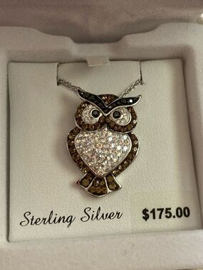 NWT Swarovski Sterling silver Crystal Owl Pendant Necklace